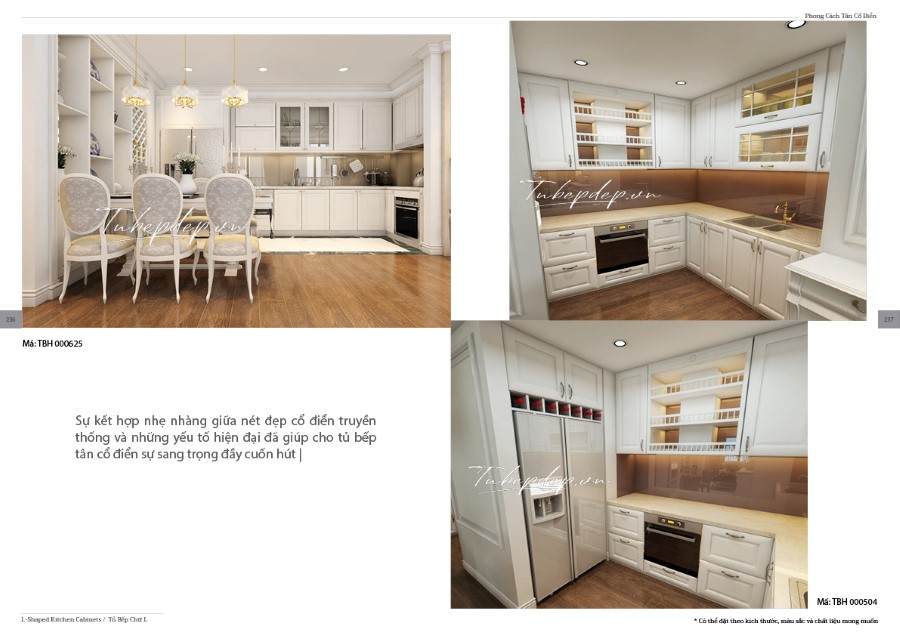 Thiết kế phòng bếp biệt thự tân cổ điển màu trắng